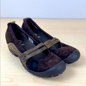 Merrell Plaza Bandeau Brown Leather Mary Jane Wedge Size 8.5